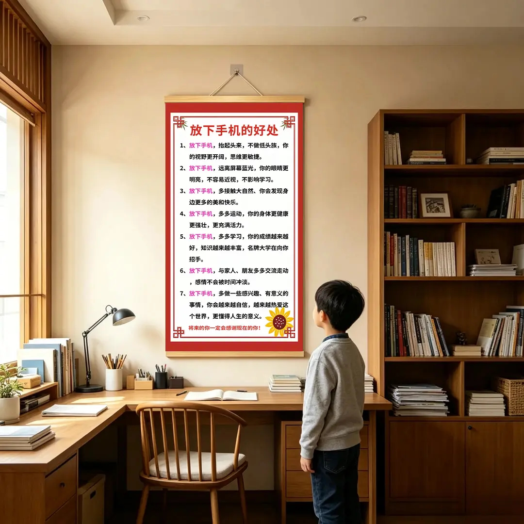 放下手机的好处中小学生教育挂画客厅书房卧室装饰画警示励志孩子