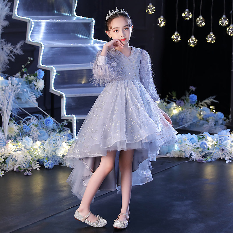 花童婚礼小女孩礼服公主裙女童生日儿童主持人钢琴演出服长袖秋冬