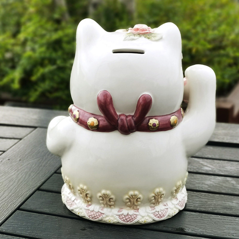 招财猫摆件陶瓷储蓄罐儿童存钱罐大号大眼猫储钱罐猫咪家居装饰品