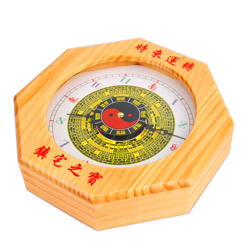 木雕刻桃木太极八卦钟表八卦钟罗盘钟挂钟台式钟客厅八卦钟