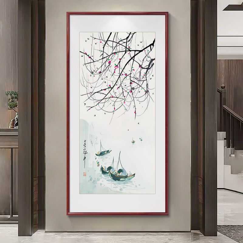 水墨画江南水乡玄关装饰画新中式挂画客厅入户走廊过道徽派壁画