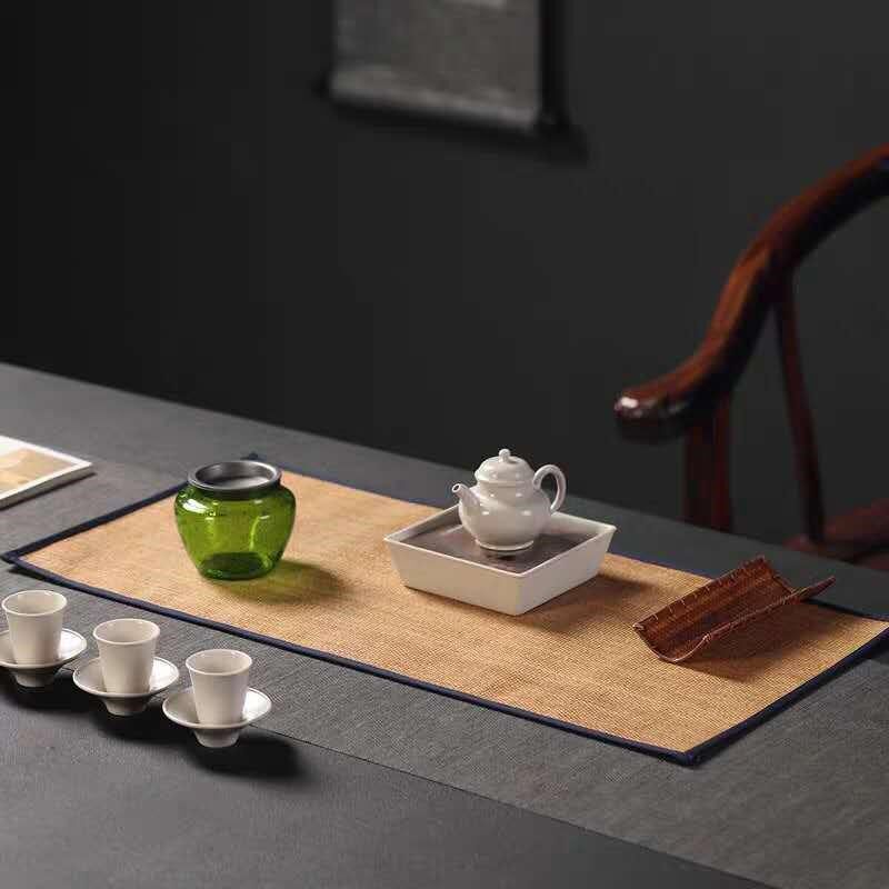 日式茶席竹席防水桌旗草编新中式功夫茶茶艺茶垫禅意茶盘垫侘寂风