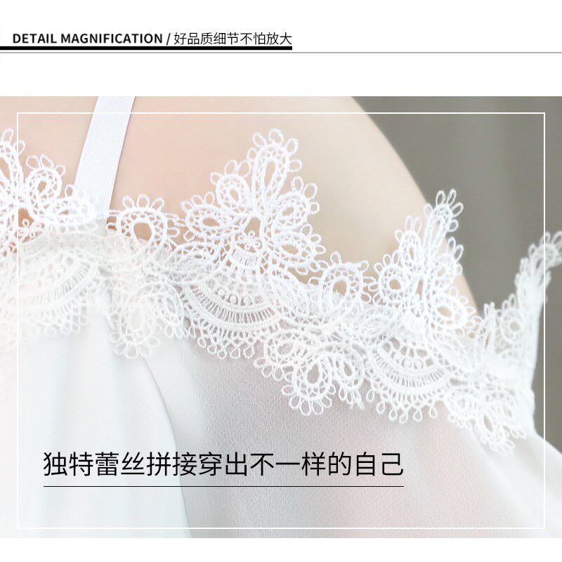 白色雪纺连衣裙修身显瘦沙滩裙女夏2022新款露肩冷淡风吊带长裙子
