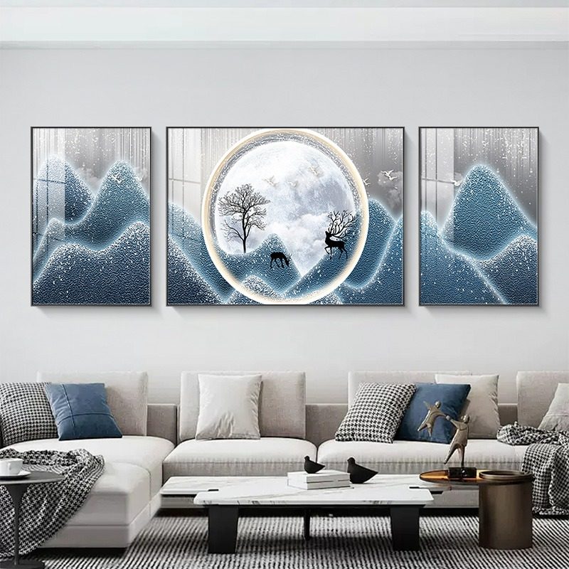 客厅山水大气高端装饰画三联画沙发后背景墙挂画家庭电视墙上壁画