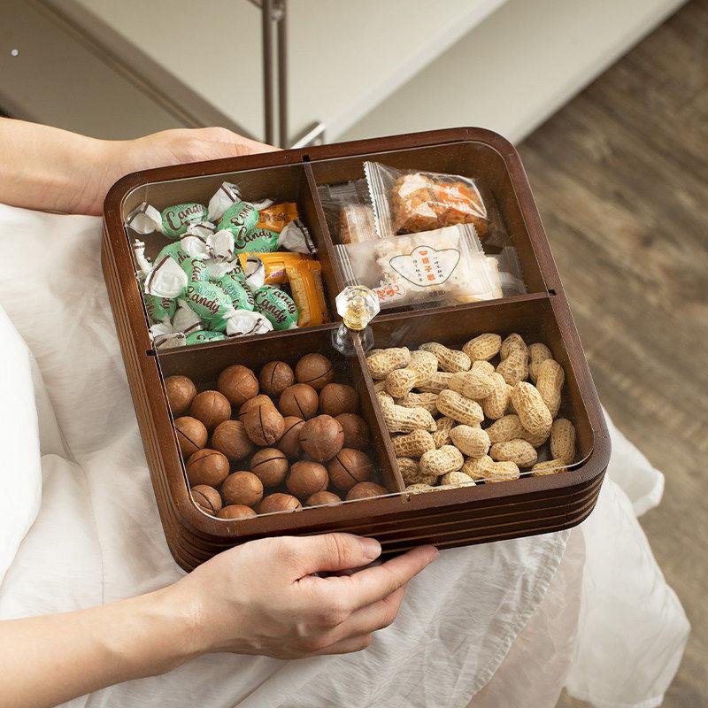 四宫格干果盘复古下午茶水商用小吃点心茶点盘茶几摆放线条果盘