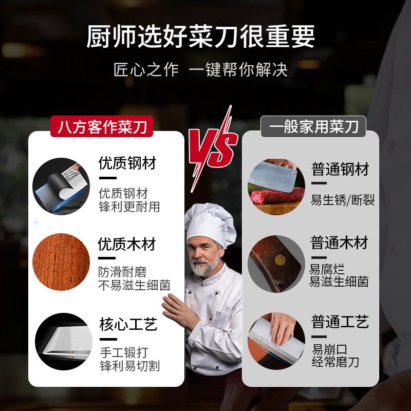 八方客作厨师专用中式女士手工锻打纹菜刀切片刀家用锋利厨房用刀