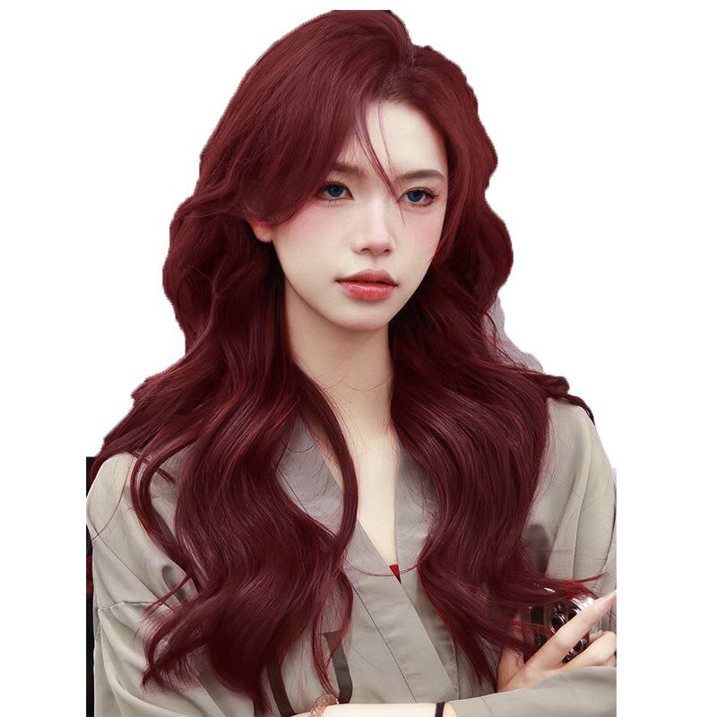 树莓红色假发女长卷发中分网红大波浪气质女神个性自然隐形全头套