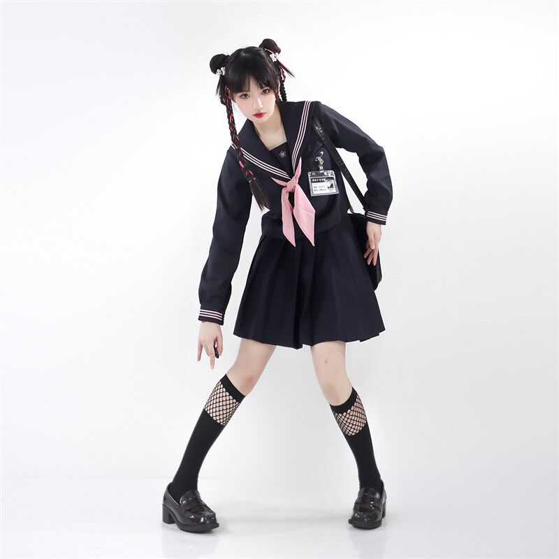 樱花家族jk制服【五色战队】灰粉三本替换胸挡水手服长袖冬服套装