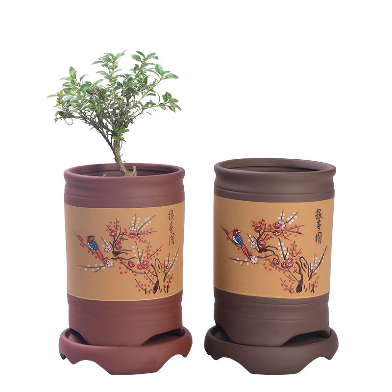 紫砂兰花陶瓷花盆特大号家用绿植吊兰盆景君子兰圆形复古造景盆栽