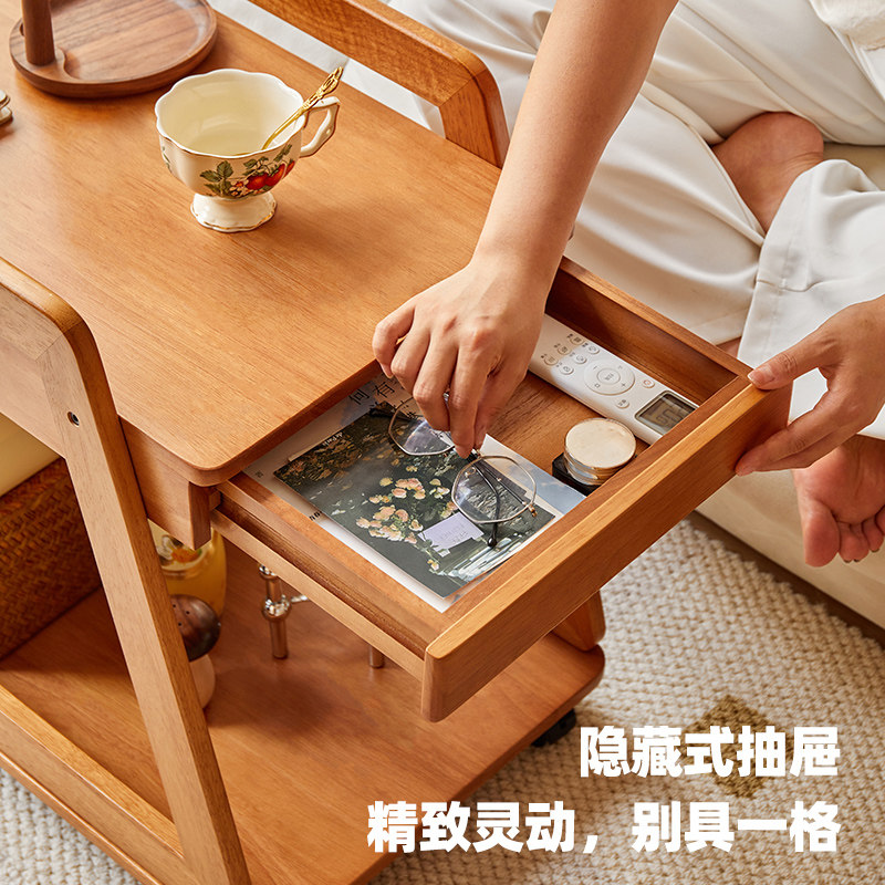 沙发边几实木茶几小推车复古网红家用置物架可移动餐车床边桌茶桌