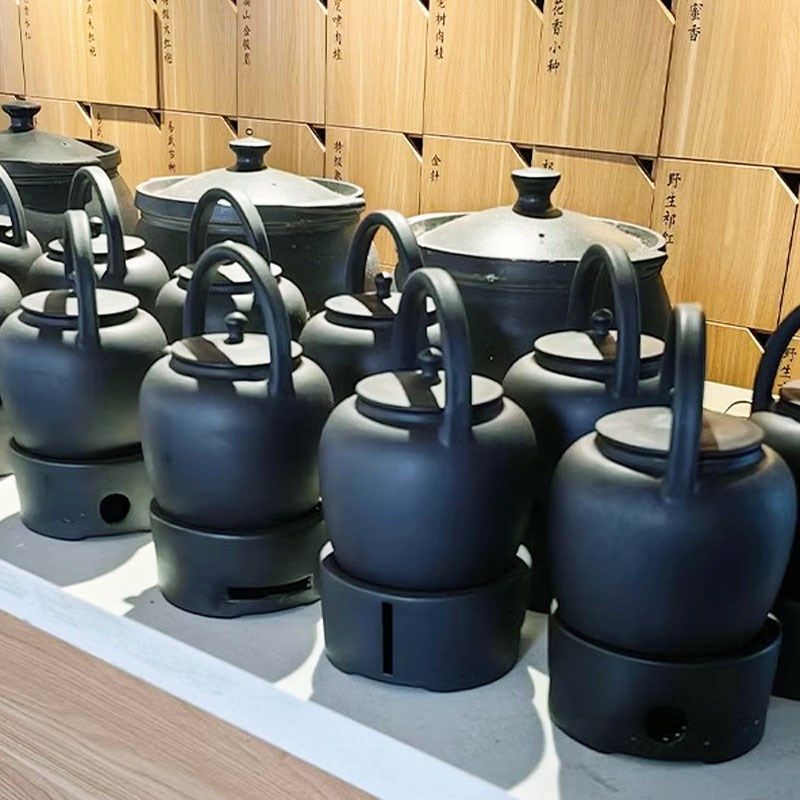新中式茶饮出品提梁壶黑陶瓷保温茶器具壶大容量明火泡花茶壶套装