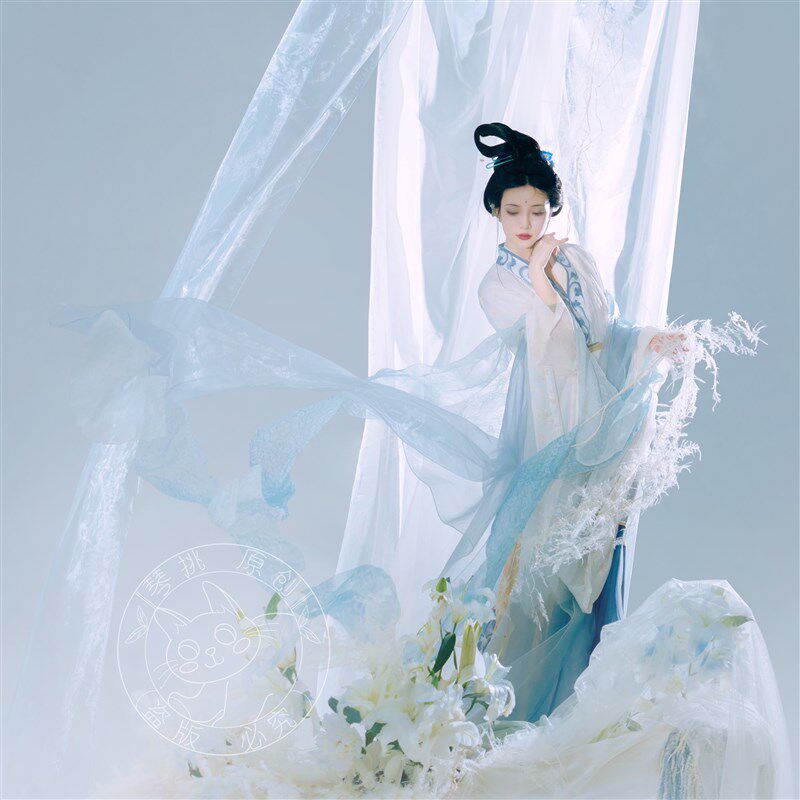 琴挑南北朝【素娥】神仙服仿古画风格汉服仕女图