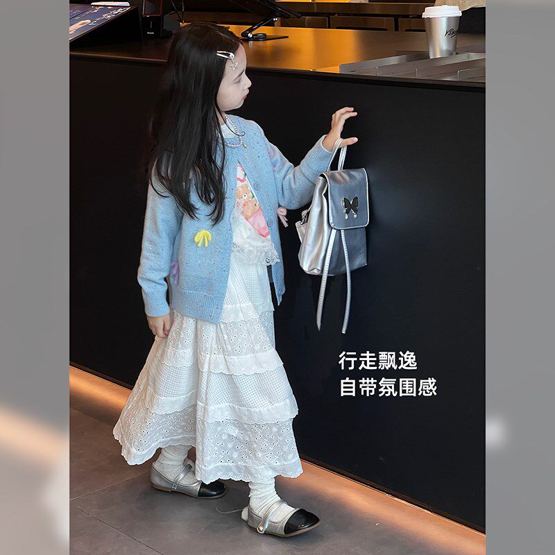 女童半身裙2025春季新款中大童百搭休闲裙洋气花边裙荷叶边公主裙