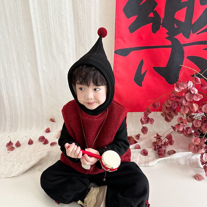 阿小轩福气宝宝2025冬季新款儿童红色毛绒绒保暖马甲男童新年马夹