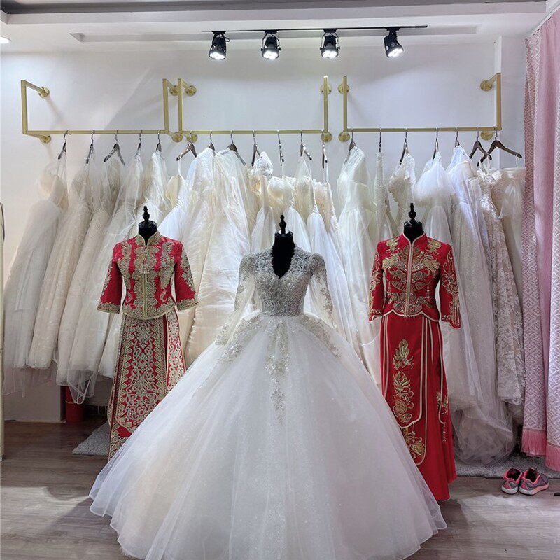 金色婚纱架子影楼专用礼服货架上墙壁挂架婚纱吊架女装店悬挂衣架