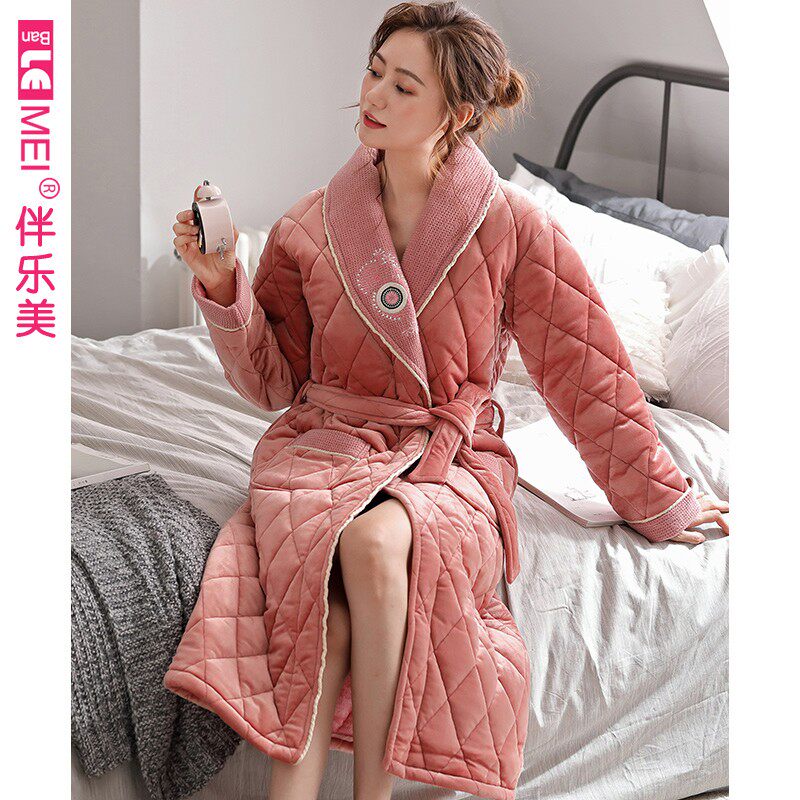 睡袍女秋冬季加厚睡衣夹棉中年妈妈加肥中老年保暖加大码长款浴袍