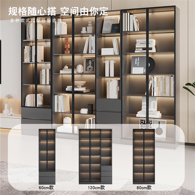 客厅轻奢风格窄型立柜 可订制双门木制展示柜 落地玻璃门电视旁边
