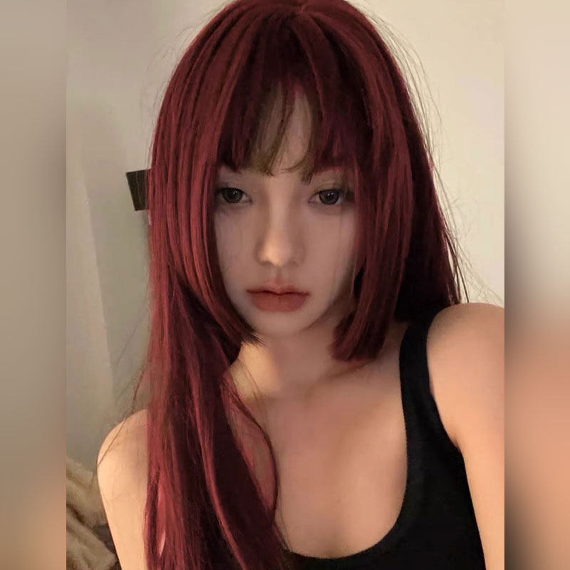 公主切假发女长发女团媚拉海王红棕色长直全头套式姬发lolita日常