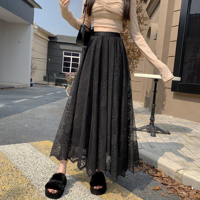蕾丝裙子打底半身裙女春夏2025新款显廋内搭仙女半裙高腰a字纱裙