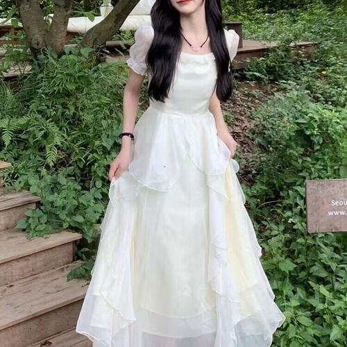 法式白色高级感仙女连衣裙女春夏2024新款超仙公主裙温柔风长裙子