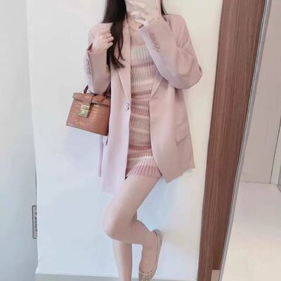粉色小西装外套女2026早春秋季新款韩系小个子高级感休闲短款西服