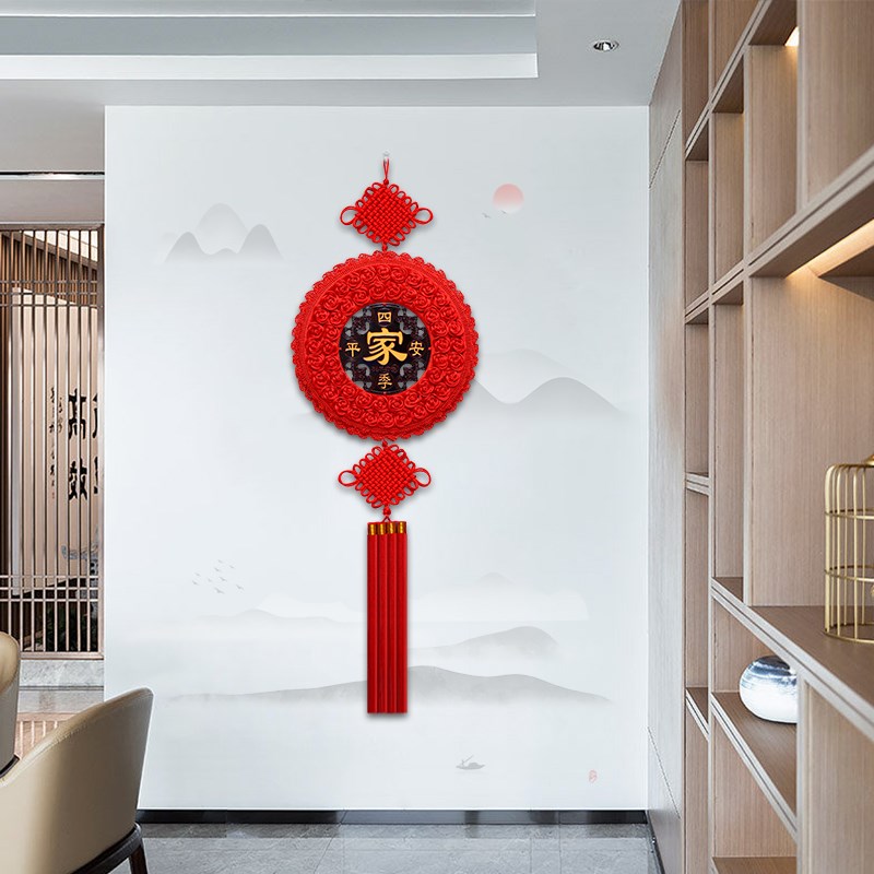 圆形中国结挂饰大号福字客厅玄关背景墙壁挂高档桃木乔迁过年装饰