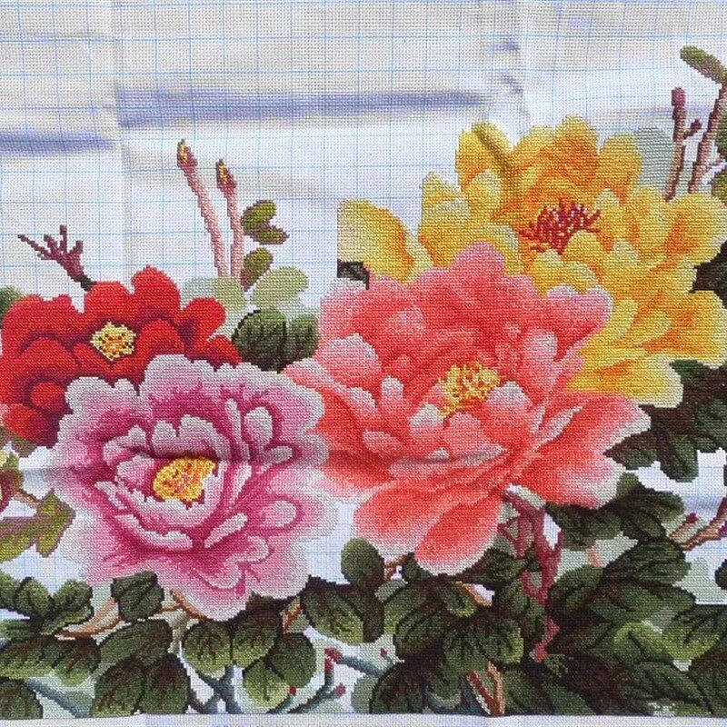 纯手工十字绣成品花开富贵满堂红六尺牡丹图客厅挂画已绣好的带框