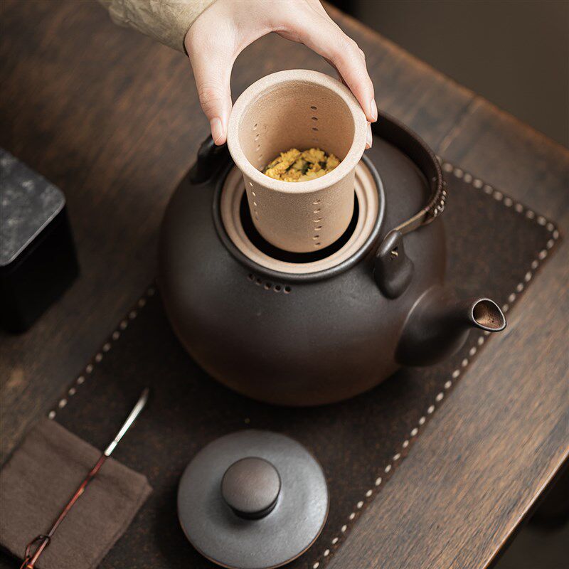粗陶提梁壶2L大容量煮茶壶电陶炉煮茶器明火养生陶壶带过滤烧水壶