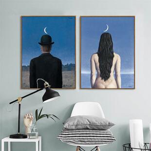 马格利特Magritte带圆顶硬礼帽的男人艺术挂画超现实主义装饰画