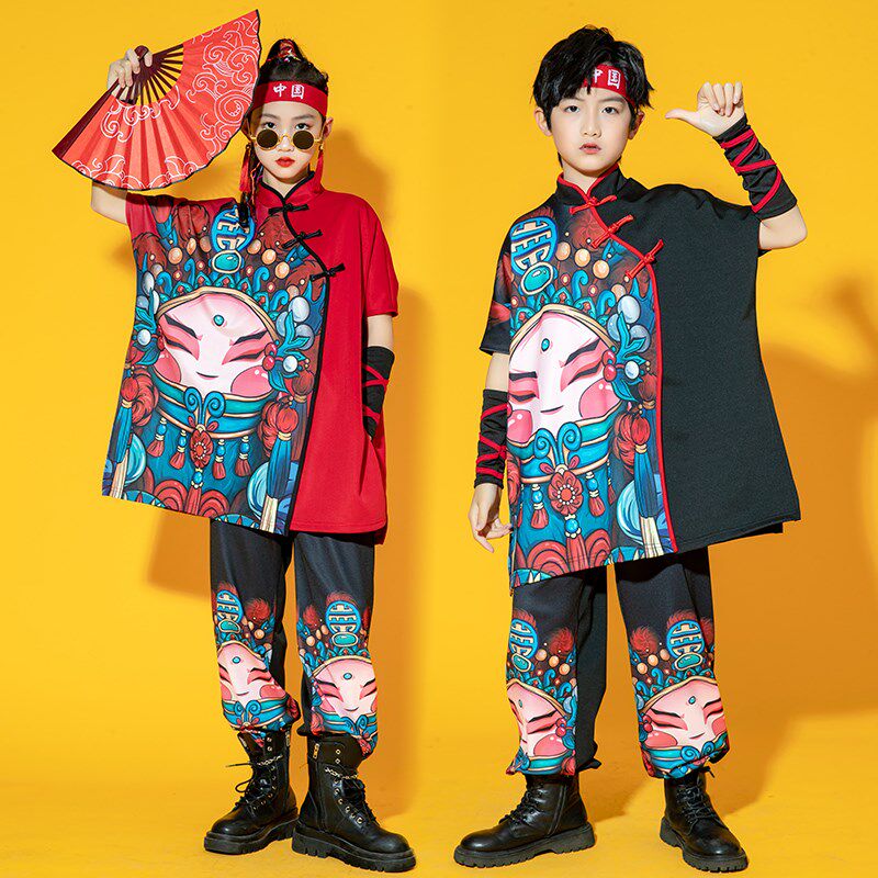 儿童表演服中国风京剧脸谱街舞套装男女童毕业走秀大合唱舞蹈服装