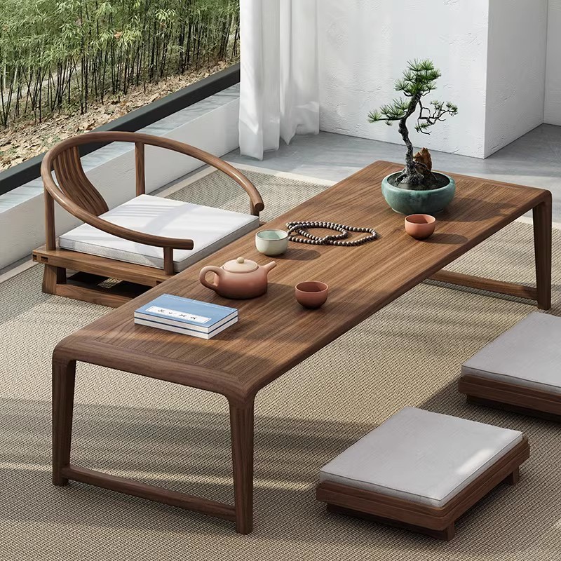 日式榻榻米桌子矮桌轻奢阳台实木茶台禅意功夫茶炕桌小茶几书桌长