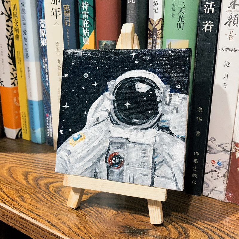 纯手绘迷你小油画桌面摆件大海风景森林海浪帆船方形定制小众文艺