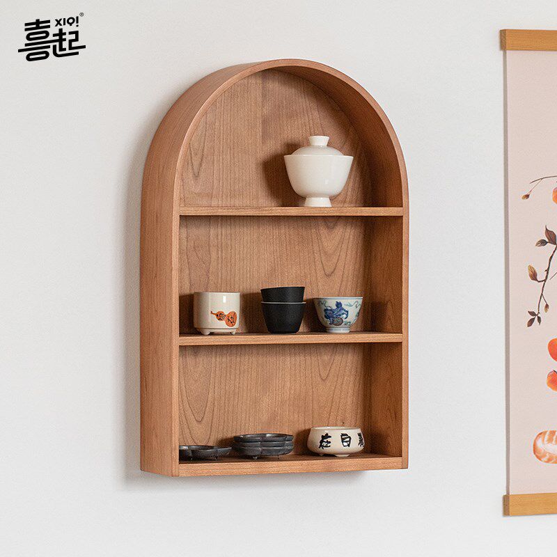 黑胡桃木桌面收纳架 壁挂实木茶具茶杯水杯手办摆件多层置物架子