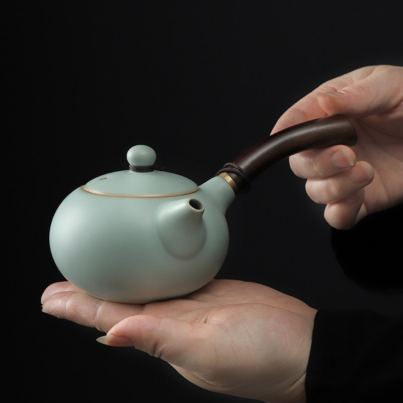 汝窑茶壶单壶开片可养陶瓷过滤西施壶手抓侧把家用功夫茶具泡茶器
