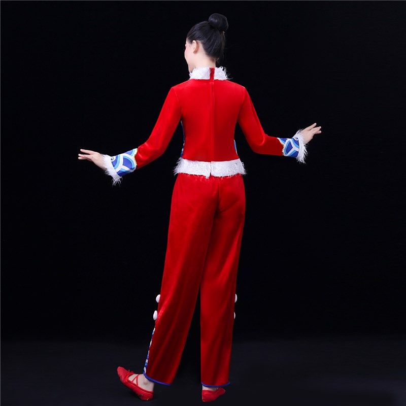 秧歌舞演出服装女中老年打腰鼓舞蹈服冬季喜庆民族表演服新款套装