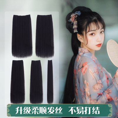 汉服假发片古风假发一片式接发盘发发髻古装玉米须曲曲发排长直发