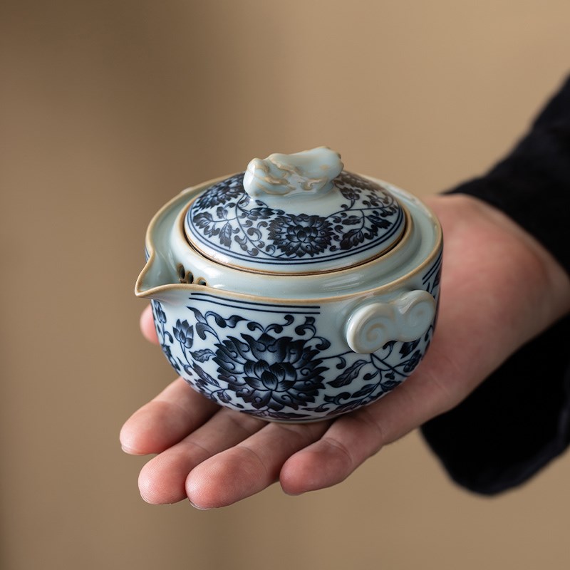 青花瓷茶壶单个盖碗手抓泡茶壶小号家用陶瓷不烫手功夫茶具泡茶器