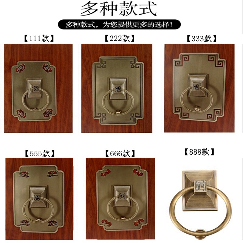 纯铜仿古新中式铜拉手别墅大门明装兽头柜门拉环把手方形铜门扣手