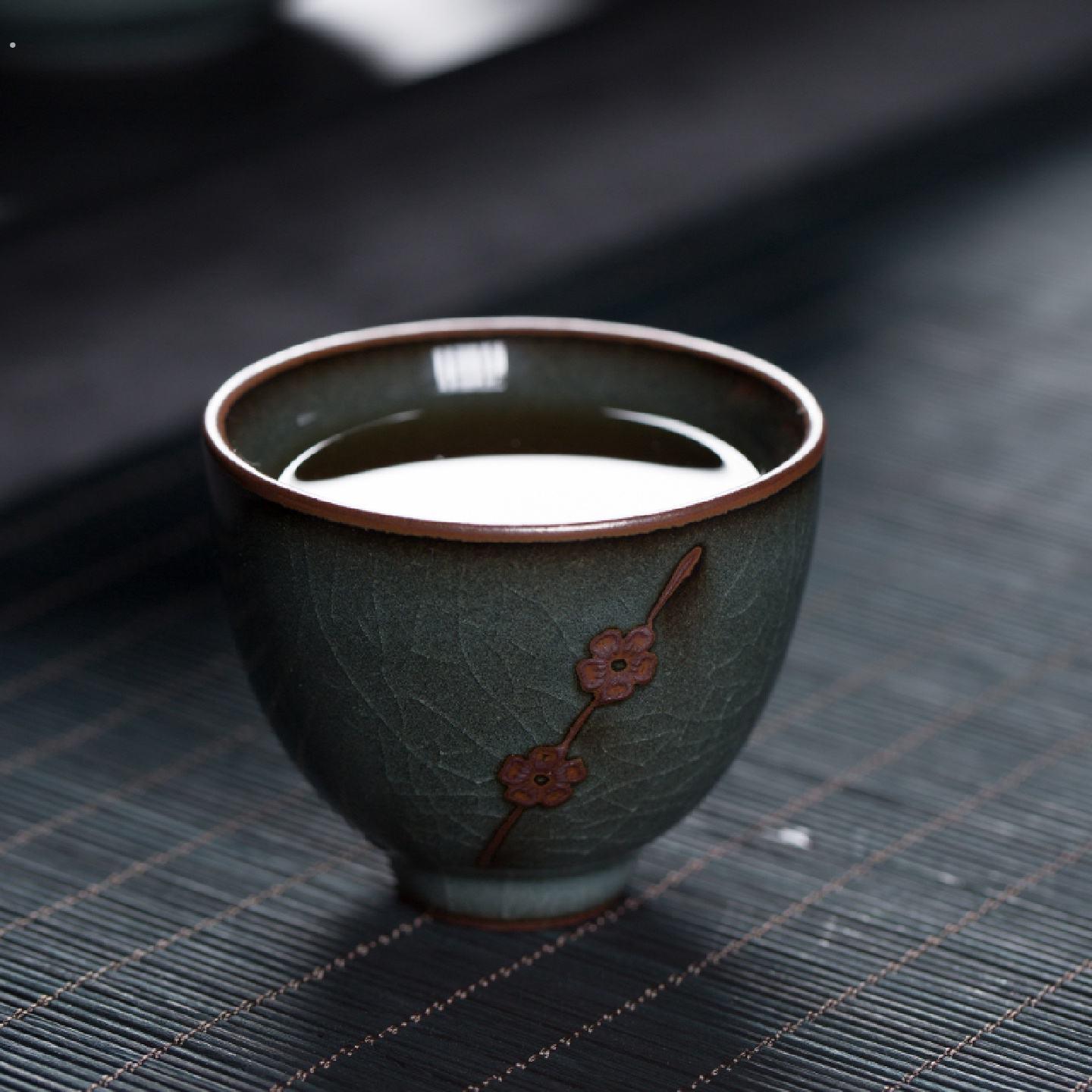 龙泉青瓷陶瓷主人杯品茗杯单杯铁胎功夫茶具茶杯冰裂个人用品茶杯