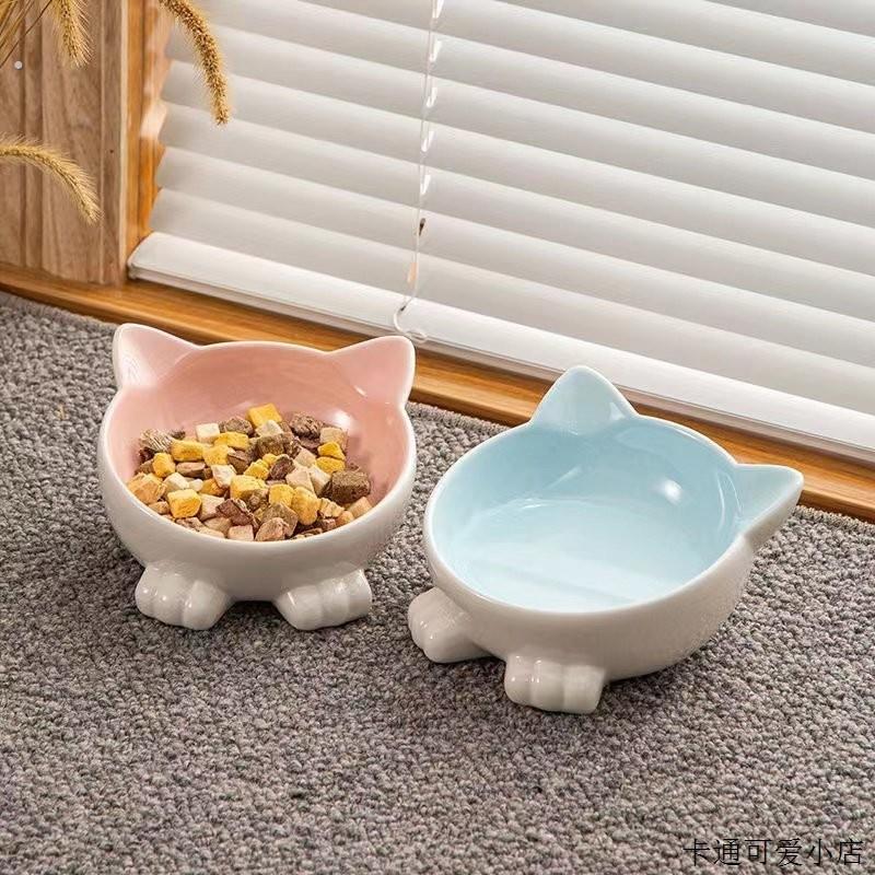 可爱猫碗陶瓷小猫饭盆防打翻矮脚猫专用保护颈椎斜口食盆饮水盆碗