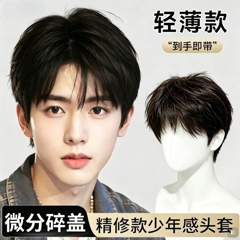 韩系微分碎盖假发男生免醒发免打理蓬松自然男士短发彷真发全头套