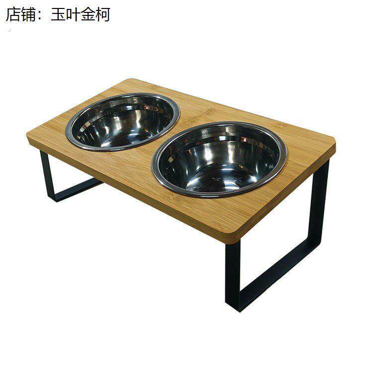 猫碗架宠物碗喂食器宠物用猫咪狗狗食盆单双碗竹木防打翻宠物架