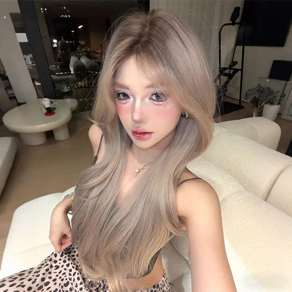 【海狸】假发女中分渐层巧克力棕长卷发亚裔风发根染氛围感全头套