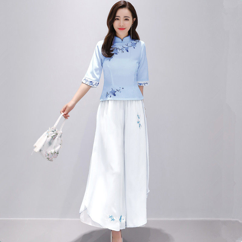 改良汉服女春秋季2021新款复古装套装中国风裙裤两件套旗袍连衣裙