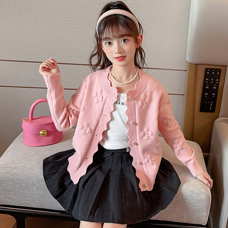 女童外套春秋款2023新款秋季儿童针织开衫毛衣大童女宝宝上衣秋冬