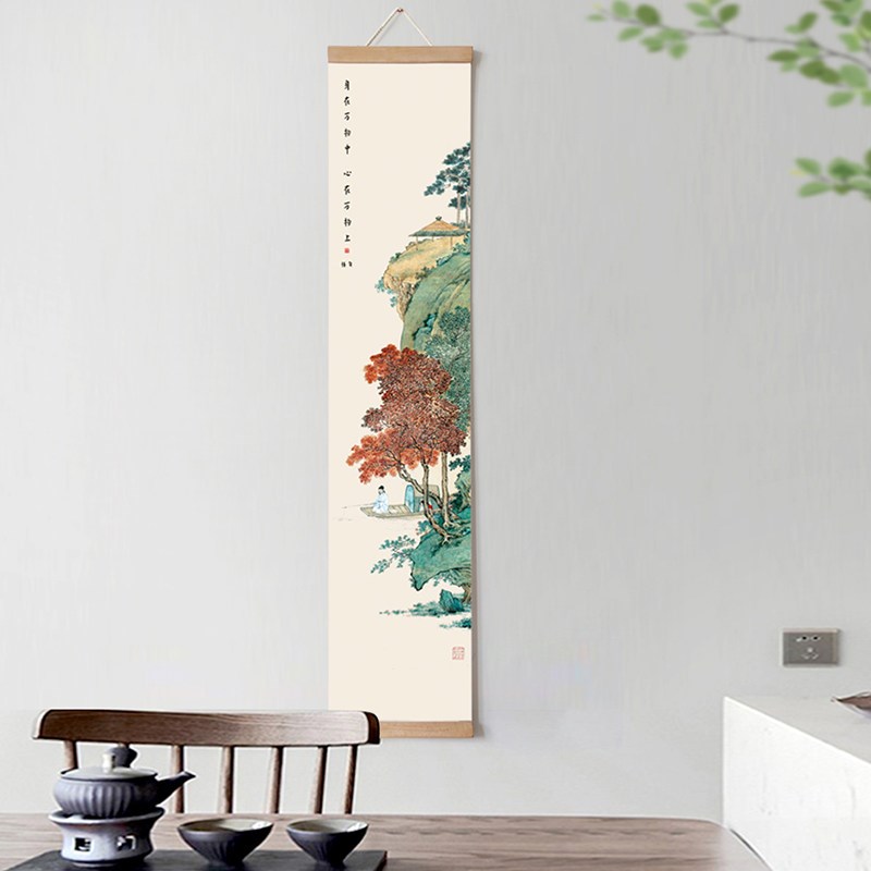 水墨宣言 新中式国画山水卷轴挂画实木挂轴画古风装饰画茶室墙画