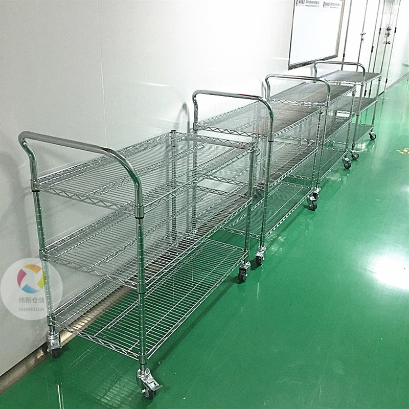 深圳货架 镀铬手推车防静电网线周转车带轮可移动物料架仓库货架