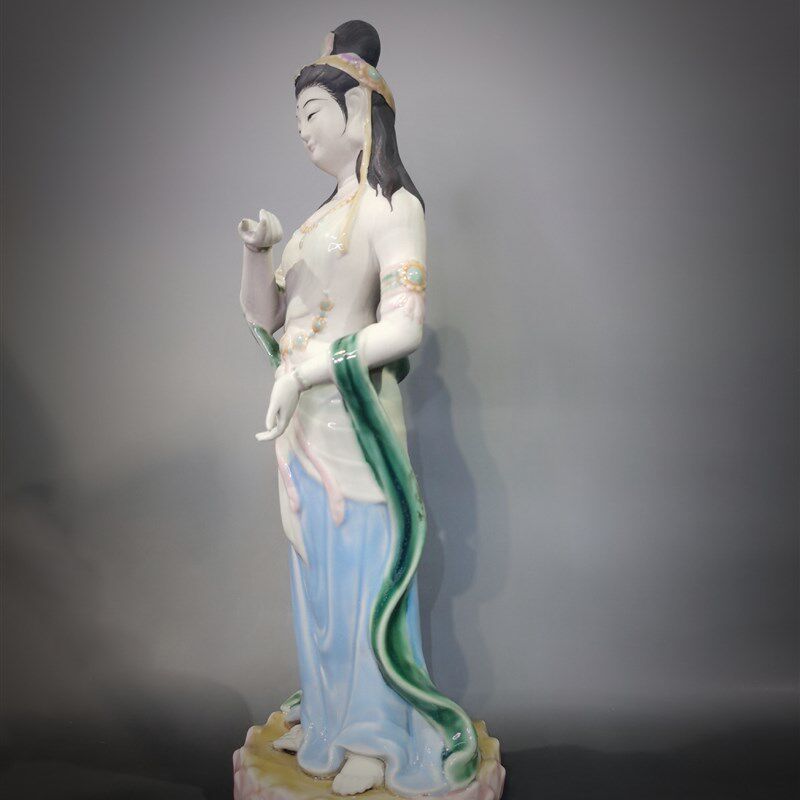石湾陶瓷精品公仔观音娘娘佛像新中式客厅玄关盆景搭配装饰图片