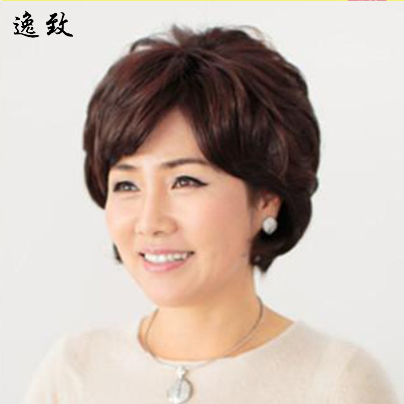 假发女短发中老年假发蓬松短卷发真人真发妈妈假发老年人假发包邮