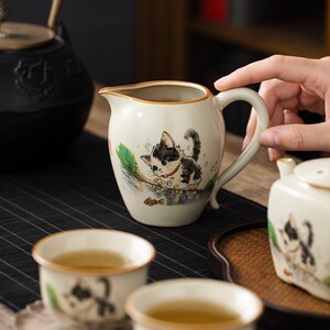 汝窑萌猫美人公道杯高档功夫茶具家用分茶器陶瓷大容量茶海定制